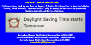 Daylight saving time starts tomorrow in Australia